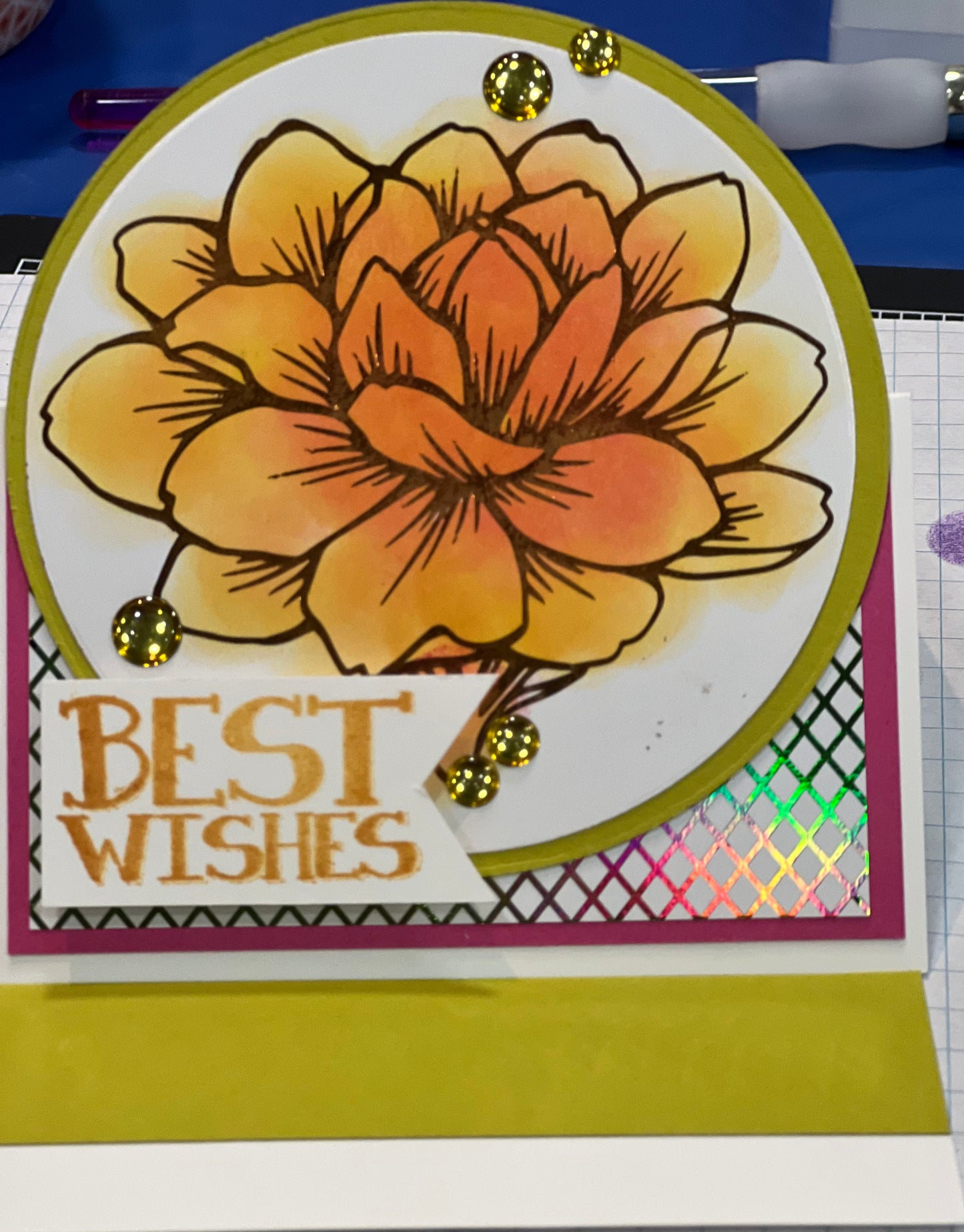 Cards:  All Occasion:  Best Wishes Stipple Flower Easel Card