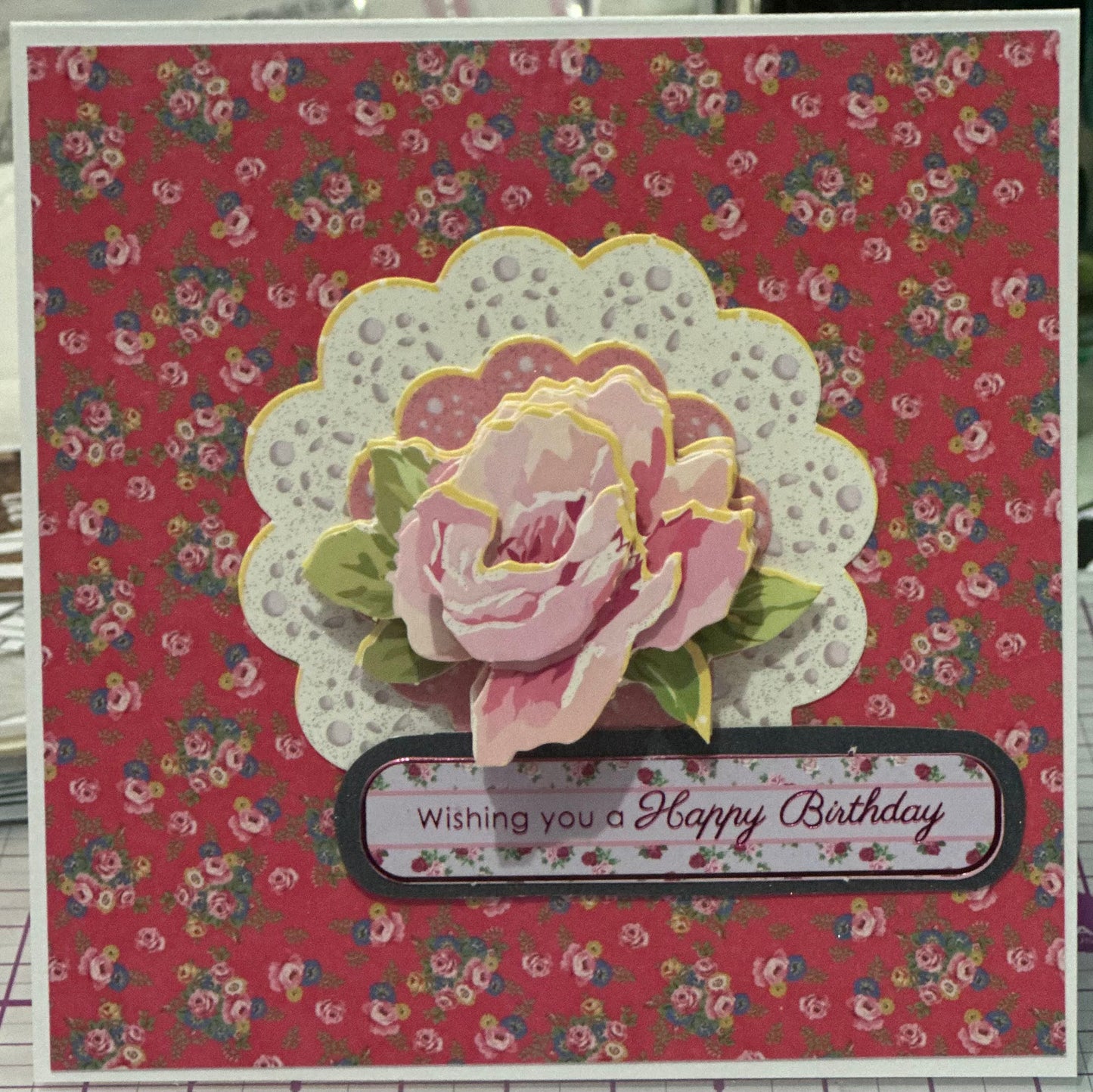 Cards:  Birthdays:  Pink Floral Decoupage Birthday Wishes