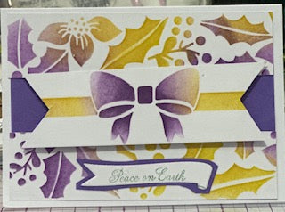 Cards:  Christmas:  Peace on Earth Purple & Gold Bow & Holly and Berries