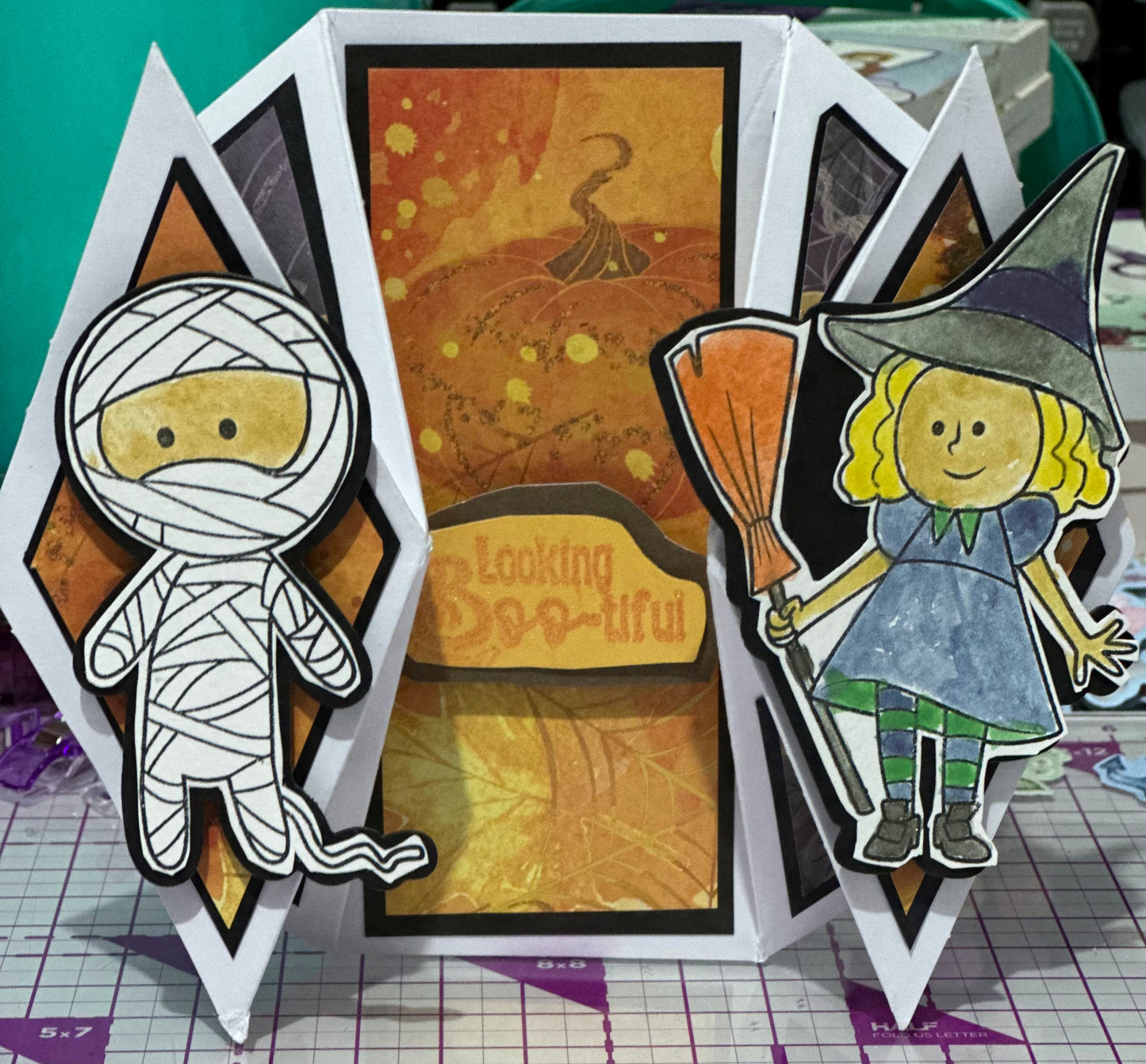 Cards:  Fall/Halloween:  Mummy Witch Double Diamond Fan