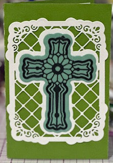 Cards:  Easter:  Black & Turqouise Cross on Green