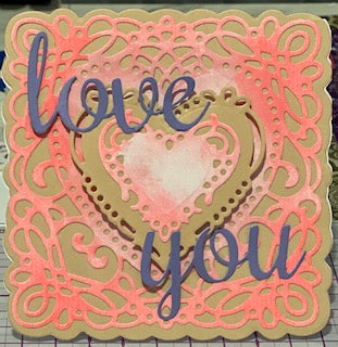 Cards:  Love & Valentine's Day:  Love You Stacked Hearts & Scrolls Shape Card